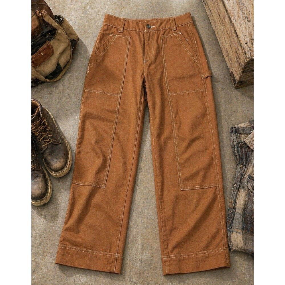 Old Navy Women Utility High-Rise Straight Pants Cargo Size 8 Tobacco 100% Cotton